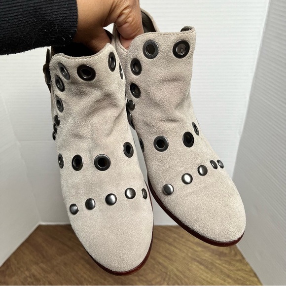 Sam Edelman Pedra Suede Booties Gray Cream Taupe Ankle Boots Size 6 - Picture 11 of 15